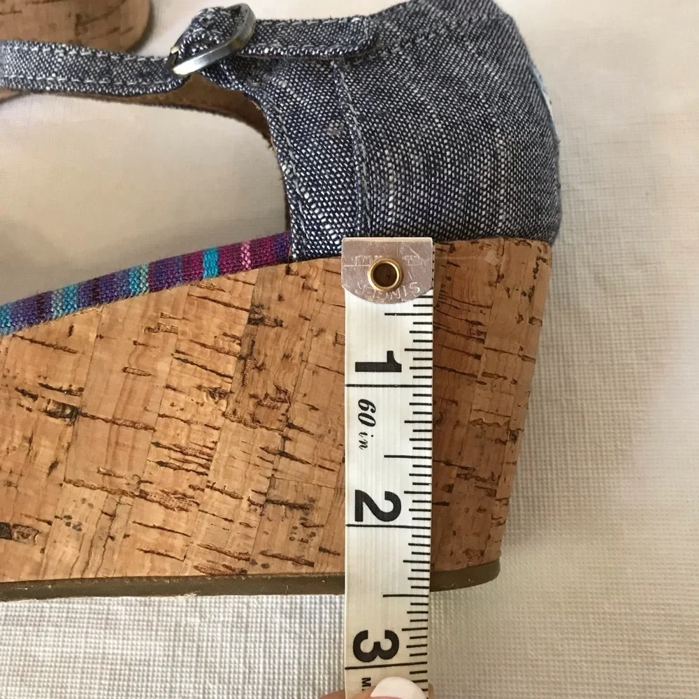 Toms Sienna Chambray Cork Wedge Sandals